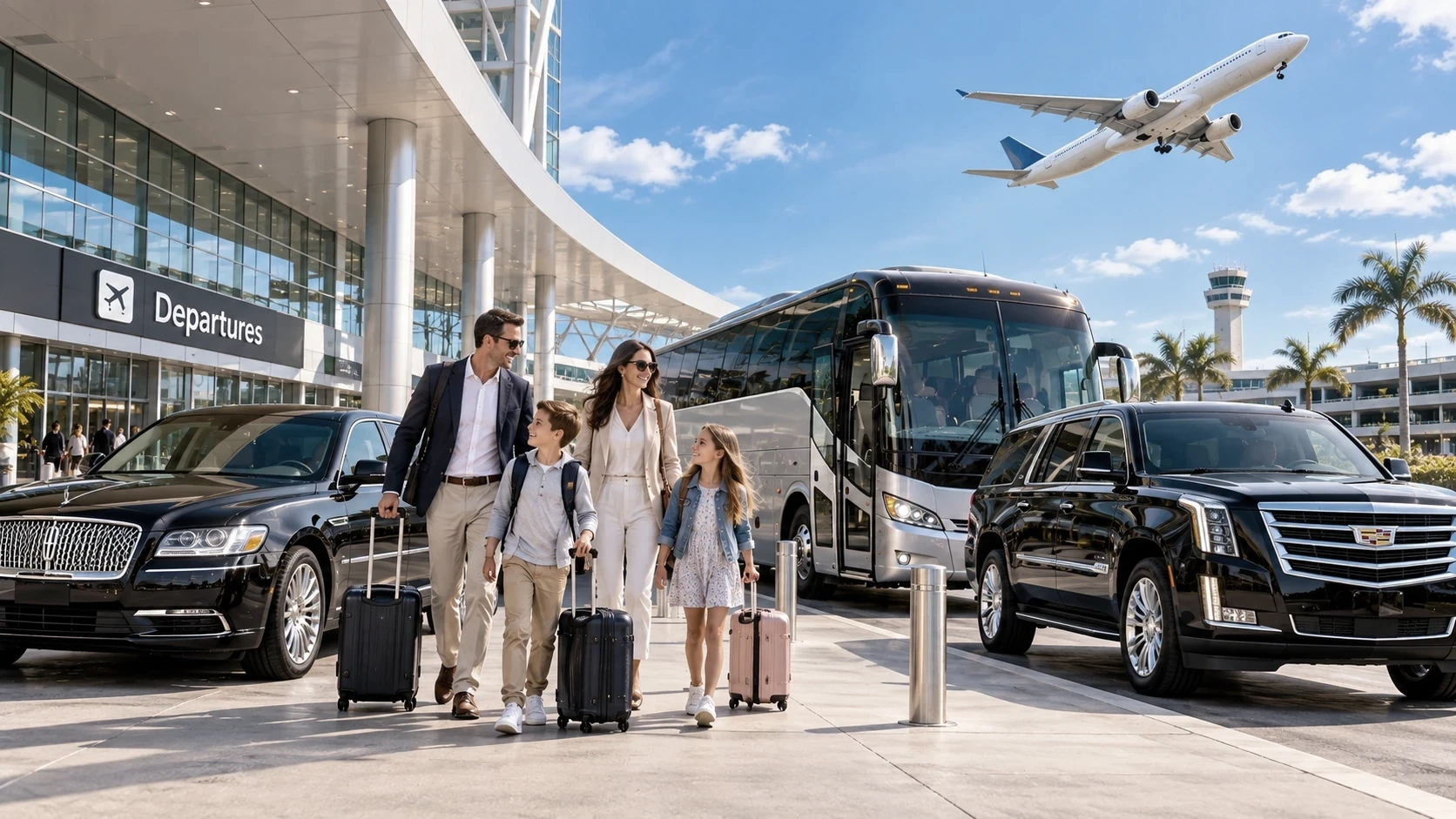 Group charter transportation at a Cleveland area airport